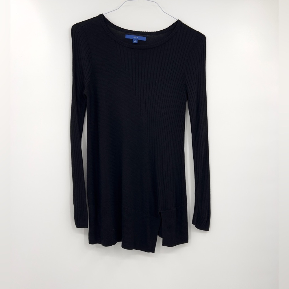 Apt. 9 Black Ribbed Tunic Top Scoop Neck Sweater